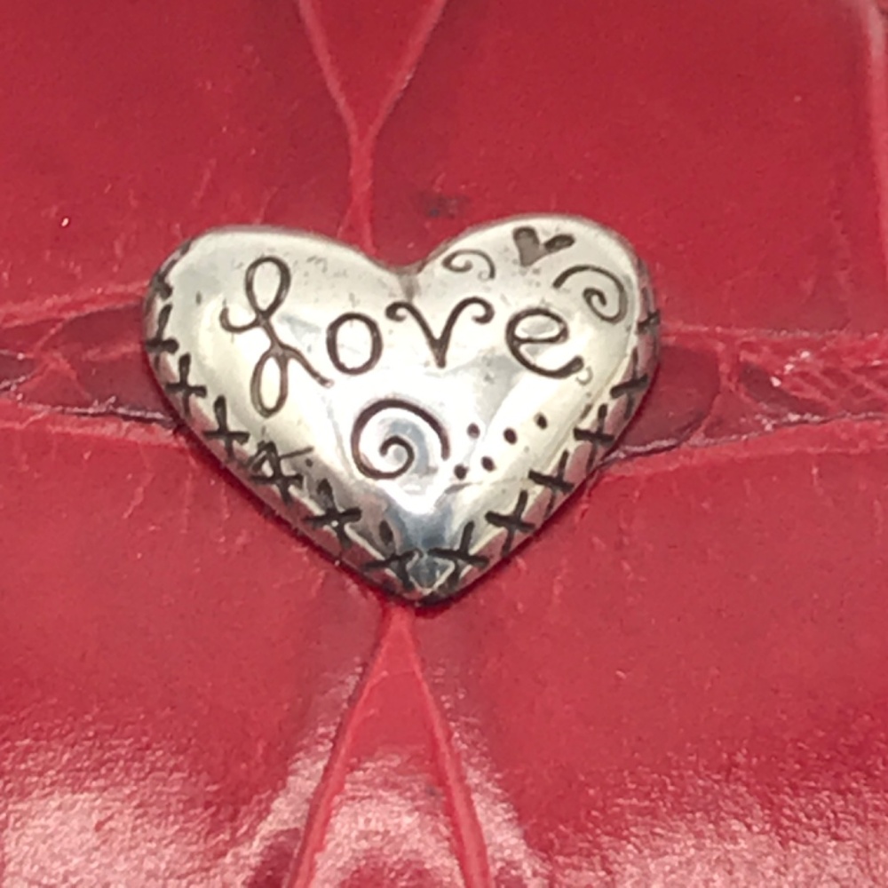 Brighton Compact Mirror Red Leather Croc Embossed Silver Heart Love